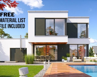 Qubic House Plan 12m x 16m- Modern Floor Plans, 4 Bedroom 213 m2, w/ Loft, Bedroom, Garage, Pool +Material List File