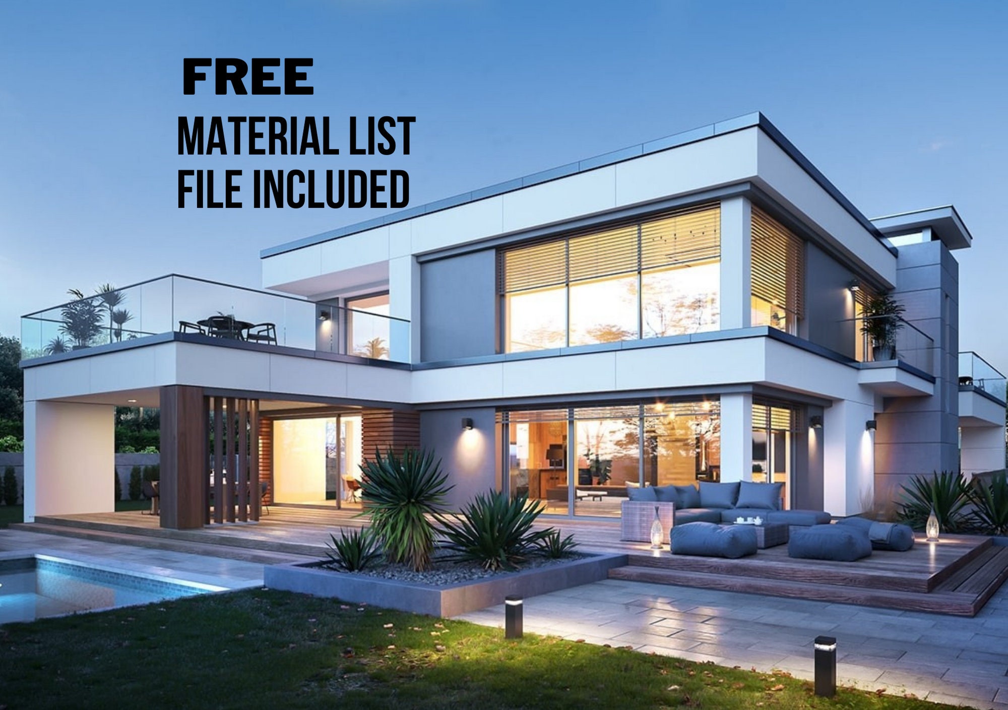 Modern House Plan 15m x 23m- Modern Floor Plans, 4 Bedroom 410 m2, w/ Loft, Bedroom, Garage + Free Material List