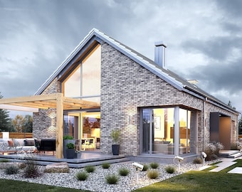 Stone House Plan 11m x 19m- Modern Floor Plans, 3 Bedroom 158 m2, w/ Stone House, Bedroom, Garage