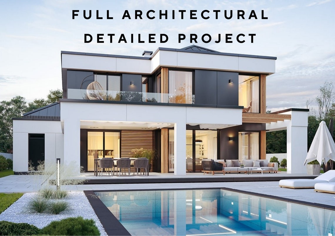 Full Detailed Contemporary House Plan 16m X 18m Modern Floor Etsy Full Detailed Contemporary House Plan 16m X 18m Modern Floor Etsy