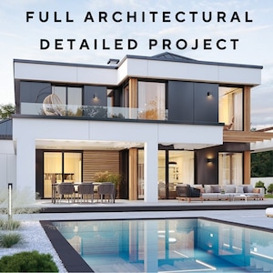 Full Detailed Contemporary House Plan 16m x 18m- Modern Floor Plans, 3 Bedroom 231 m2, w/ Sauna, Bedroom, Garage, Office + Material List