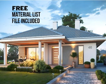 Single Villa Plan 122 m2 Modern House Plans 15m x 11m | Free Material List