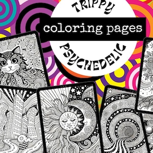 Trippy Psychedelic Coloring Pages – 20 Digital Download Designs | Stress Relief | Mushroom, Cosmic & Abstract Art