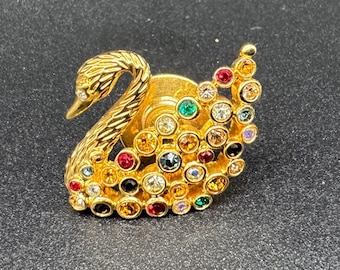 スワロフスキー スワンマーク クリアクリスタル スワンブローチ - Etsy