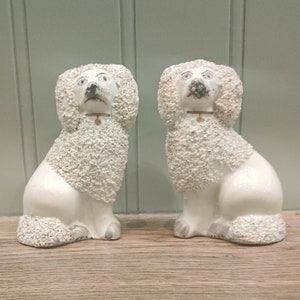 Antique Staffordshire Dogs: Confetti-Fur Pottery Spaniels, Handpainted Pair