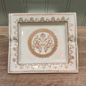 Wong Lee Porcelain Ashtray: Gilded Crown Design, Hong Kong