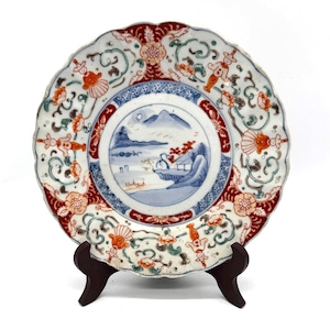 Antique Japanese Imari Plate: Hand-Painted Landscape, Scalloped Edge (22 cm, c. 1860–1880)