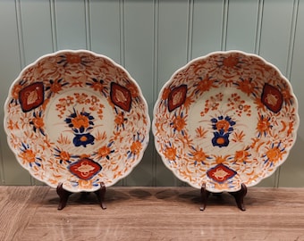 Large Antique pair of  19th century Imari plates - handpainted porcelain plates - Japanese porcelain plates Imari