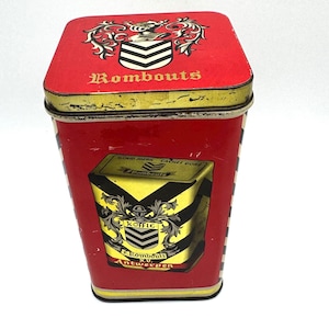 Vintage Rombouts Coffee Tin: Red & Gold Belgian Advertising, 1950s Kitchen Decor