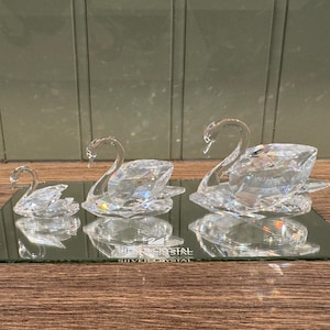 Swarovski 3-piece Swan set - Swarovski crystal figurine - Small + Medium + Large Swan figurines - Gift for her