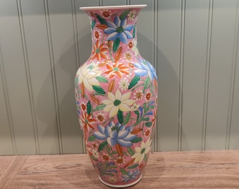 Grand vase floral en porcelaine - Coloré - Vase chinois