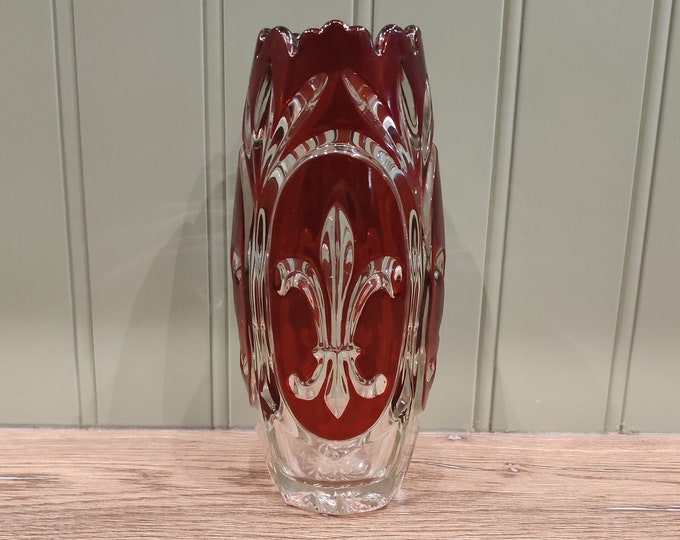 Deep Ruby Red Crystal Vase Lis De France Cutting Crystal Vase Etsy