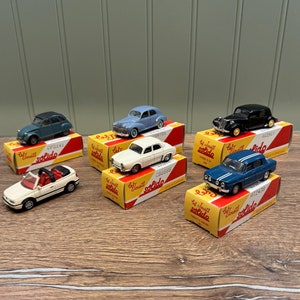 CLEARANCE SALE: Lot of 6 Solido Les Jouets miniature cars - 5 with box.