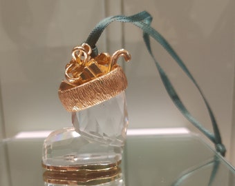 Figura de cristal Swarovski - Adorno de bota navideña Swarovski Christmas Memories - figura de cristal - Oro -Retirado - EN CAJA
