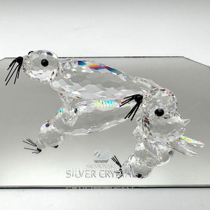 Baby and Mom Seal set - Swarovski Crystal figurine - with whiskers - Swarovski Crystal - Crystal figurine - gift for her - Luxury decor