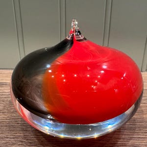 Large Bohemian red-black Paperweight - vintage glass paperweight - presse-papier