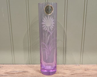 Slim vintage pink flower vase by Cristallerie de Vallerysthal - Moselle