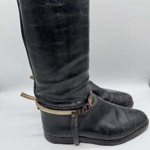 Antique Black Leather Riding Boots with Brass Spurs – Equestrian Military Style – Early 20th c. – Display Pair