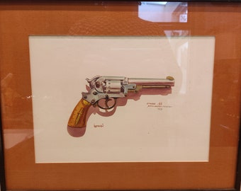 Watercolour painting of a revolver - Mancave decoration - Starr .44 percussion revolver 1879. - Laeremans