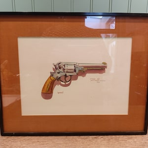 Watercolour painting of a revolver - Mancave decoration - Starr .44 percussion revolver 1879. - Laeremans