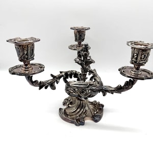 Vintage Wiskemann Silverplated Candelabra: Rococo 3-Arm Table Centerpiece