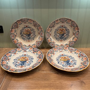 Rare Makkum Tichelaar Plates: Set of 4 Dutch Hand-Painted Floral Earthenware
