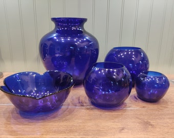 Henry Dean Glass Vase in Blue With Orange Vintage - Etsy