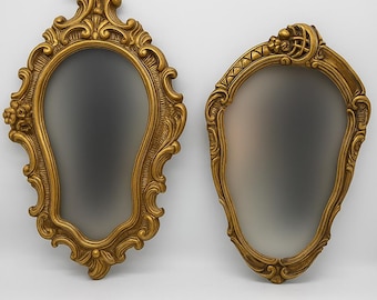 Miroirs muraux rococo dorés | Paire de miroirs baroques vintage