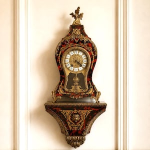 Vintage French Boulle Style Cartel Clock with Wall Bracket – Faux Tortoiseshell and Gilt Mounts