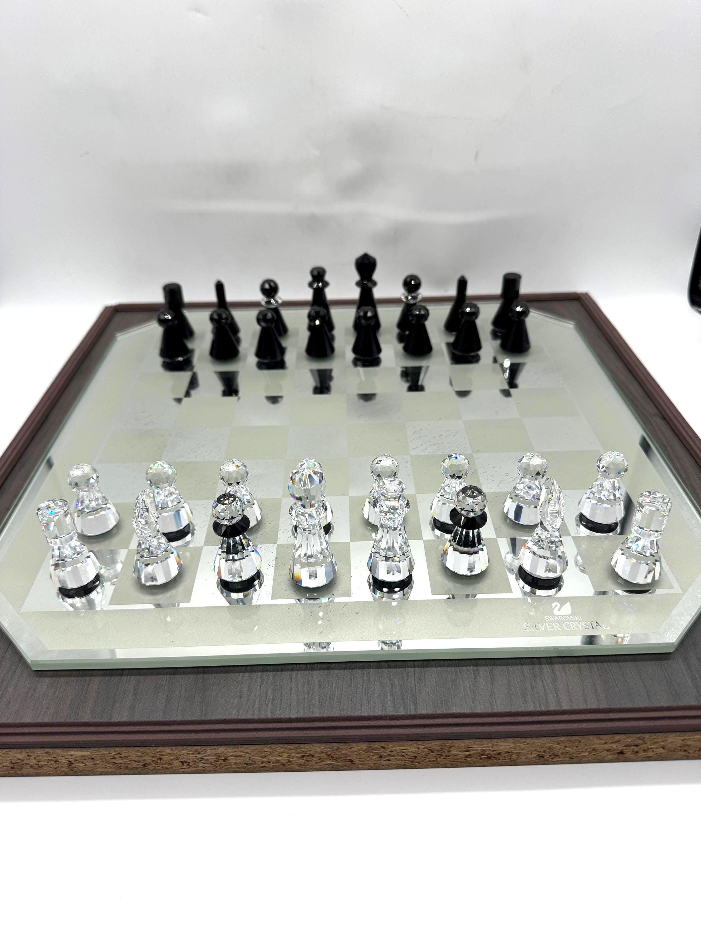 Swarovski Crystal Chess Set – Black & Clear Faceted Pieces - Etsy