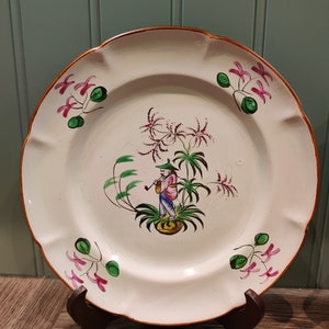 Pair of 19th century earthenware plates with Asian decor Asian inspired decorative plates Handpainted image 6