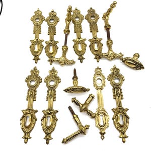 Vintage Rococo Brass Door Hardware Lot: Ornate Escutcheons & Handles