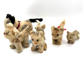 Gatitos de mohair vintage – Juego de 6 gatos miniatura estilo Steiff