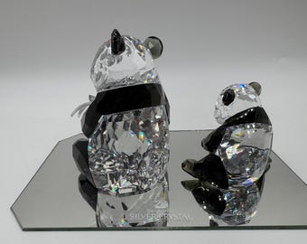 Retired Swarovski Crystal Panda Set – Mother and Baby, Bamboo