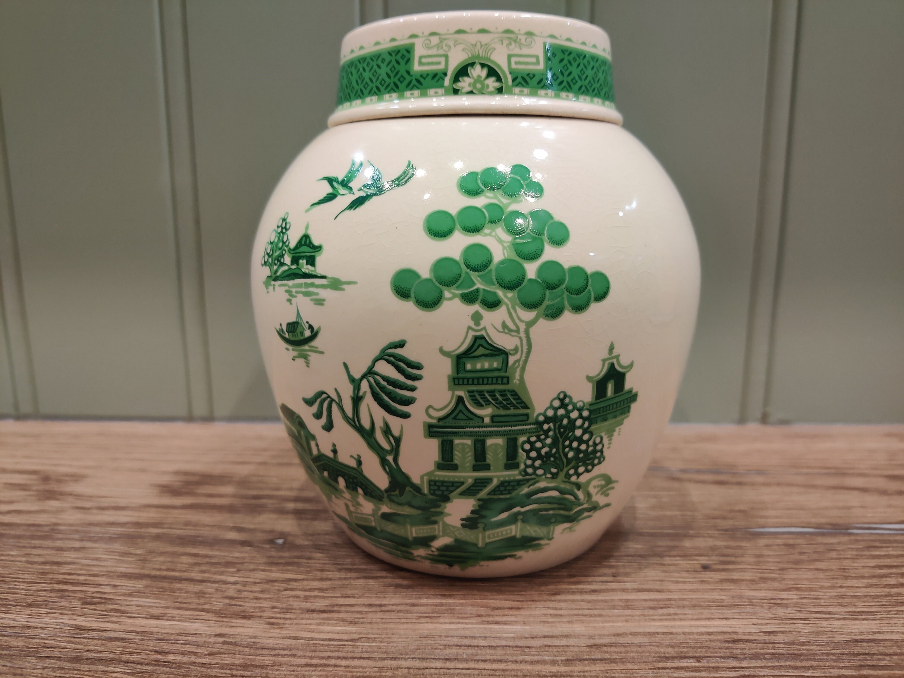 2789 ロイヤルコールドン  Cauldon 花鳥　茶壺 Royal Cauldon - Henry W. King and Co Tea Jar or Tabacco Jar or