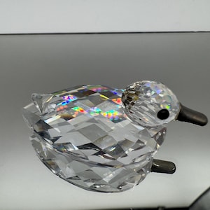 Kaczki Swarovski ze srebrnym dziobem - stara wersja - Vintage wycofana kryształowa figurka Swarovski - Figurka kaczki - USZKODZONA