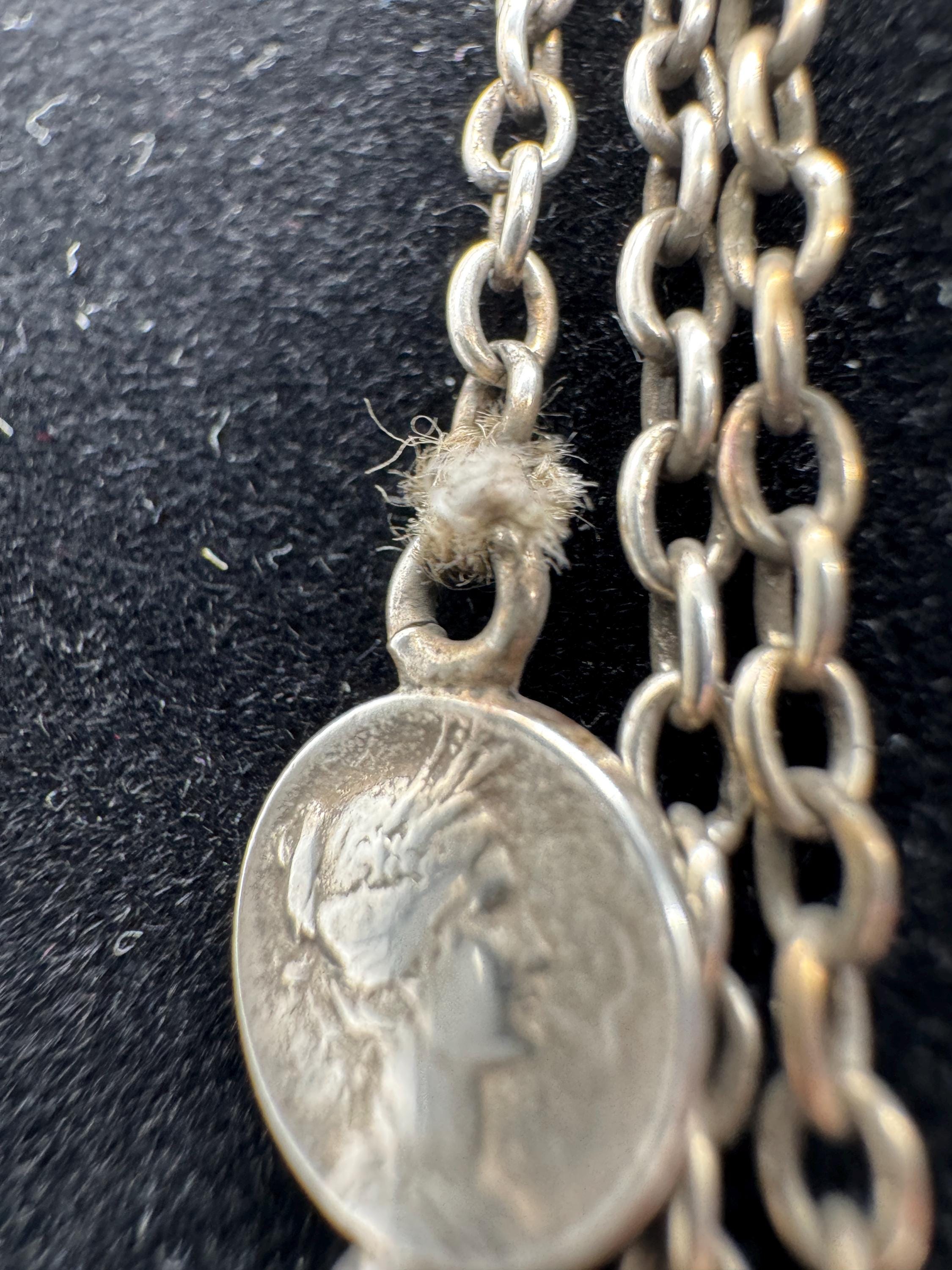 Collier Sautoir Vintage Avec Pendentif Métal Argenté - Occasion, Fabriqué En France