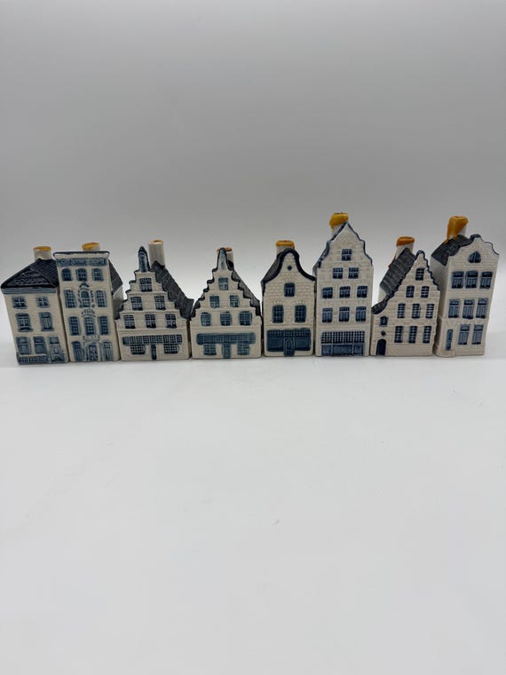 Vintage Henkes KLM Delft Blue Miniature Houses – Authentic Dutch