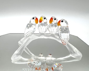 Swarovski Crystal Baby Lovebirds With Original Box Cylinder