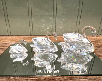 Swarovski クリスタル スワン（SML）3点セット　ガラスプレート付 スワロフスキークリスタル スワンフィギュア：3点セット、マックス