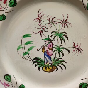 Pair of 19th century earthenware plates with Asian decor Asian inspired decorative plates Handpainted image 7