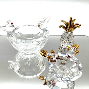 Crystal Bird Bath & Pineapple Figurines - Gold Accents (Set of 3