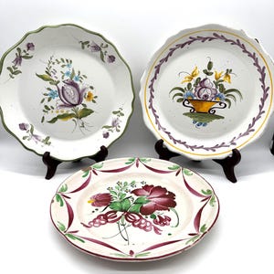 Antique French Faience Plates - Hand-Painted Floral Wall Decor, 19th Century