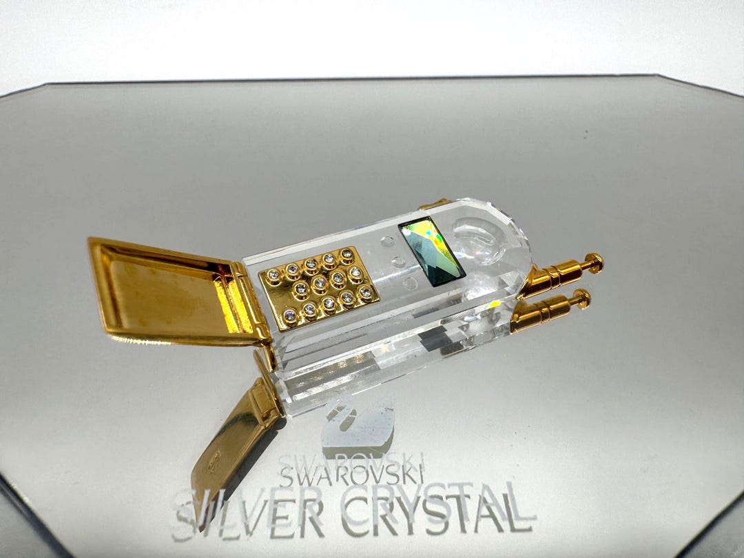 SWAROVSKI カットクリスタル 電話型置物　A039 Swarovski Crystal Mobile Phone Figurine - Gold Accents - Retired
