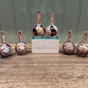 Antique Japanese Imari Stem Vases: 19th Century Porcelain Pair