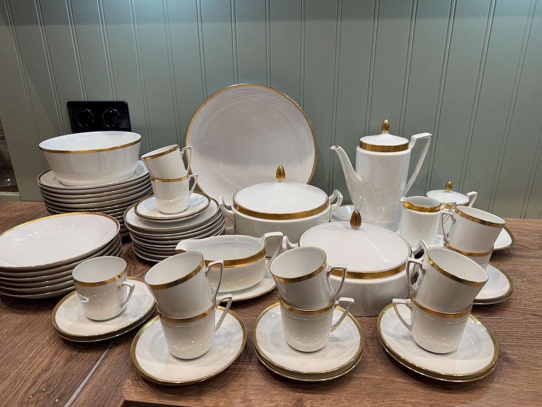Eschenbach Bavaria Porcelain Dinner & Coffee Service – White With Gold ...