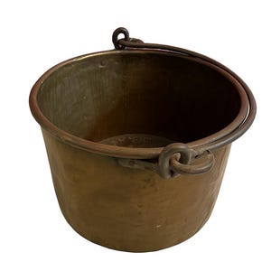 Antique French Copper Cauldron with Iron Swing Handle – 44 cm Diameter – Rustic Farmhouse Pot – 19th Century
