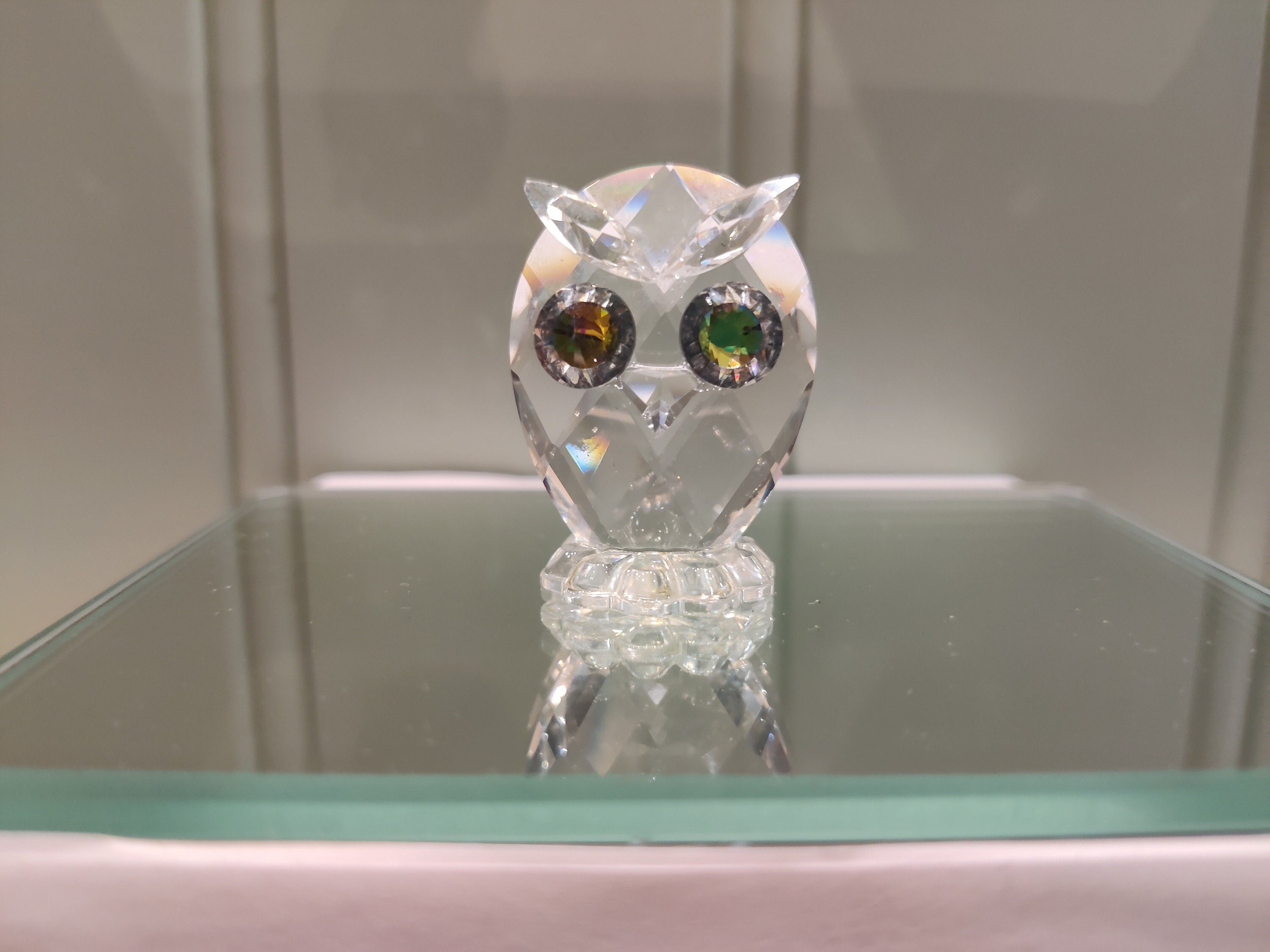 Swarovski Crystal Owl Figurine - Mini Bird with Colored Eyes