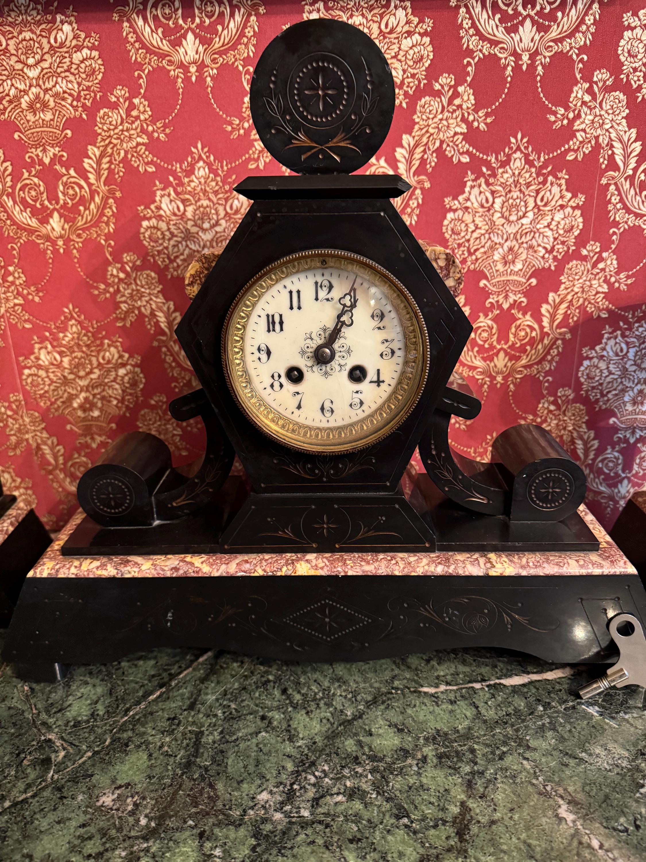 Antique Japy Frères French Mantel Clock Set - Ca. 1860–1875, Key