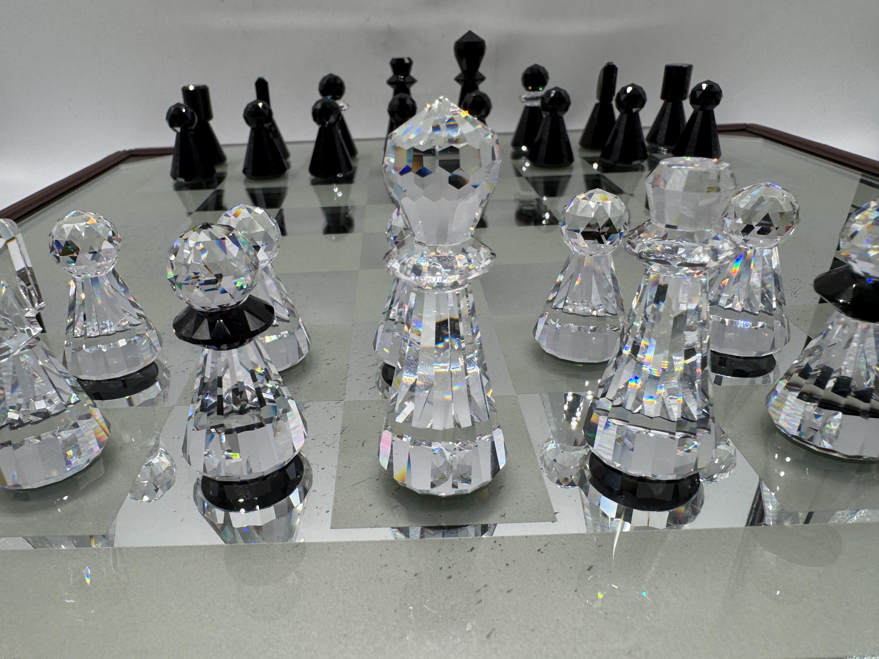 Swarovski Crystal Chess Set – Black & Clear Faceted Pieces - Etsy